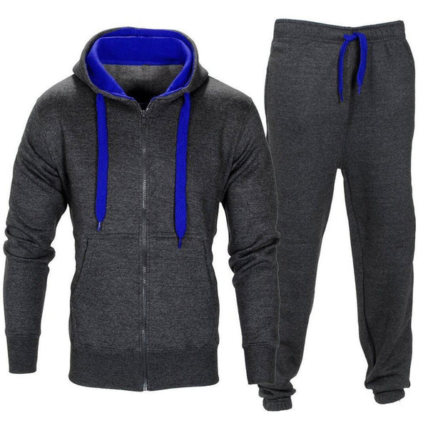 Men Stretchy Trousers Hooded Coat Jacket Pants Jogging Sports Tracksuit Set